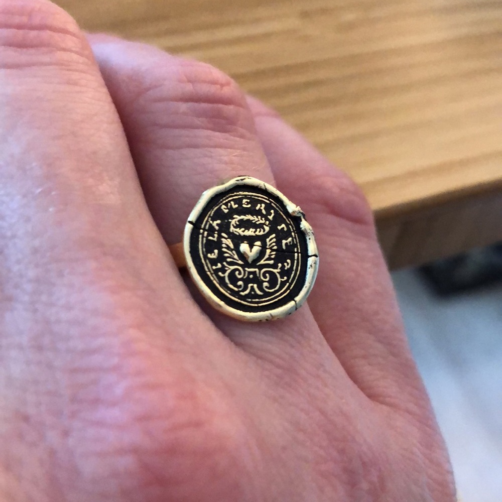 Pyrrha talisman ring true self 14k solid gold 6.5 antique wax seal rare heart - Picture 4 of 13
